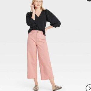 Women’s High Rise Cropped Wide Leg Pants A New Day Pink Size 4