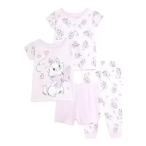 Disney Marie Baby and Toddler Girls Tops, Pants and Shorts, 4-Piece Pajama Set