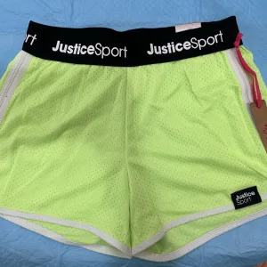 Justice Sport Girls Neon Lime Green & White Athletic Running Shorts