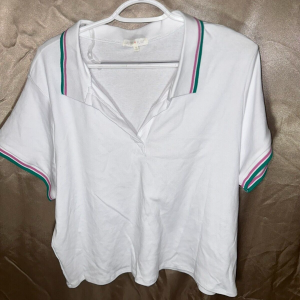 Ultra Flirt Crop Polo Short Sleeve Stripe Trim Size 3X